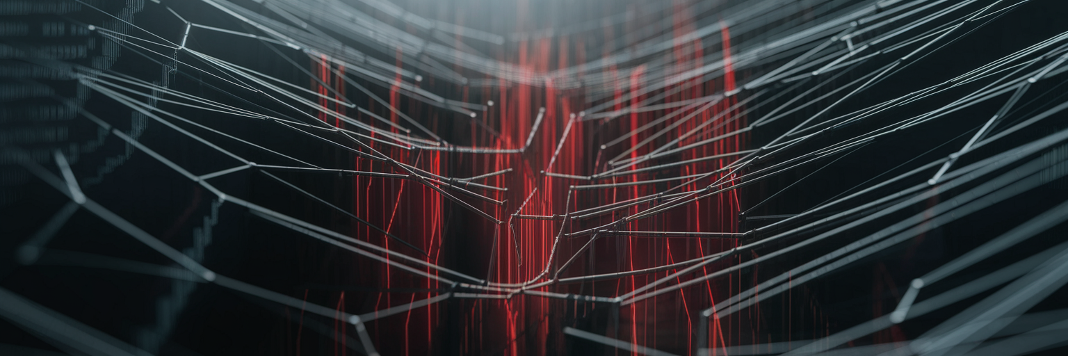 Shadowy network of digital threads representing ad fraud