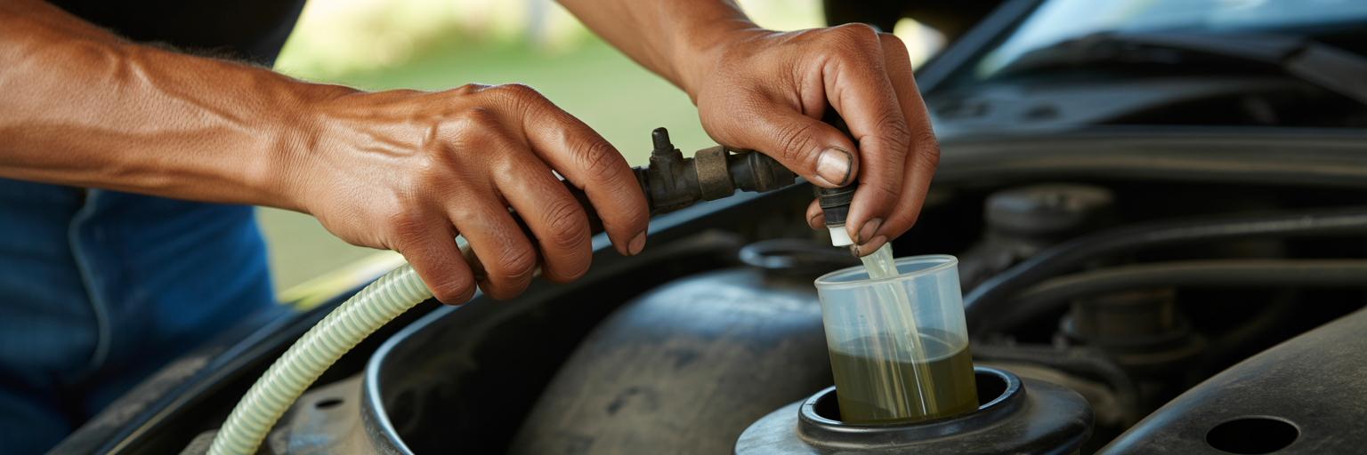 Siphoning old windshield washer fluid from car
