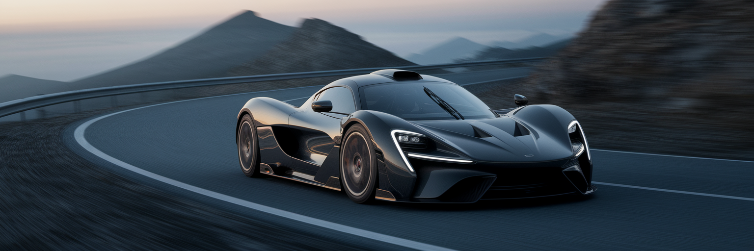Sleek hybrid supercar on mountain road.