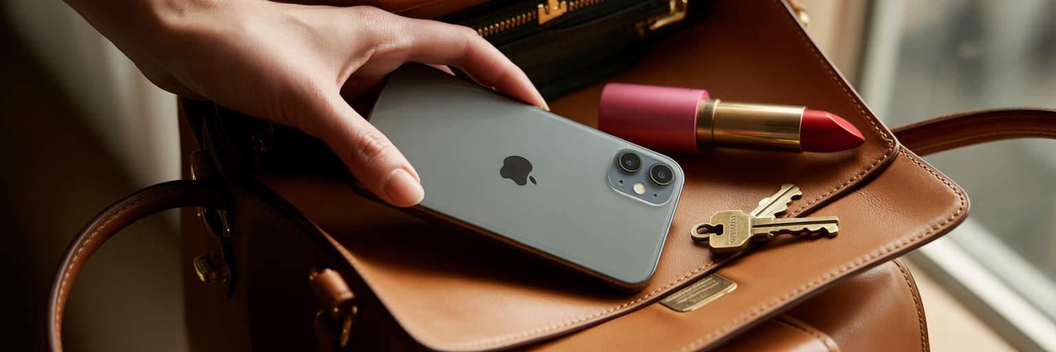 Slim iPhone case fitting into handbag