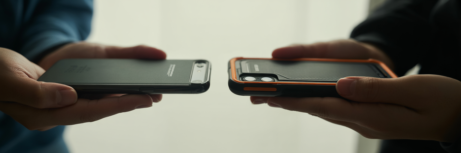Slim protective phone case versus bulky case.