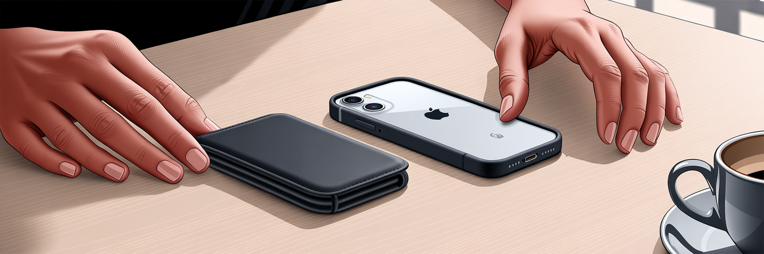 Slim rectangle iPhone case with MagSafe wallet.