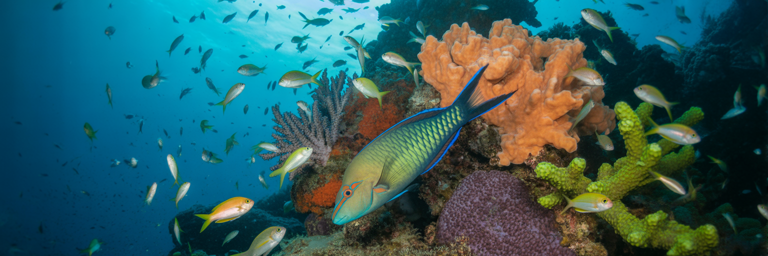 Slingjaw wrasse in its coral reef habitat.