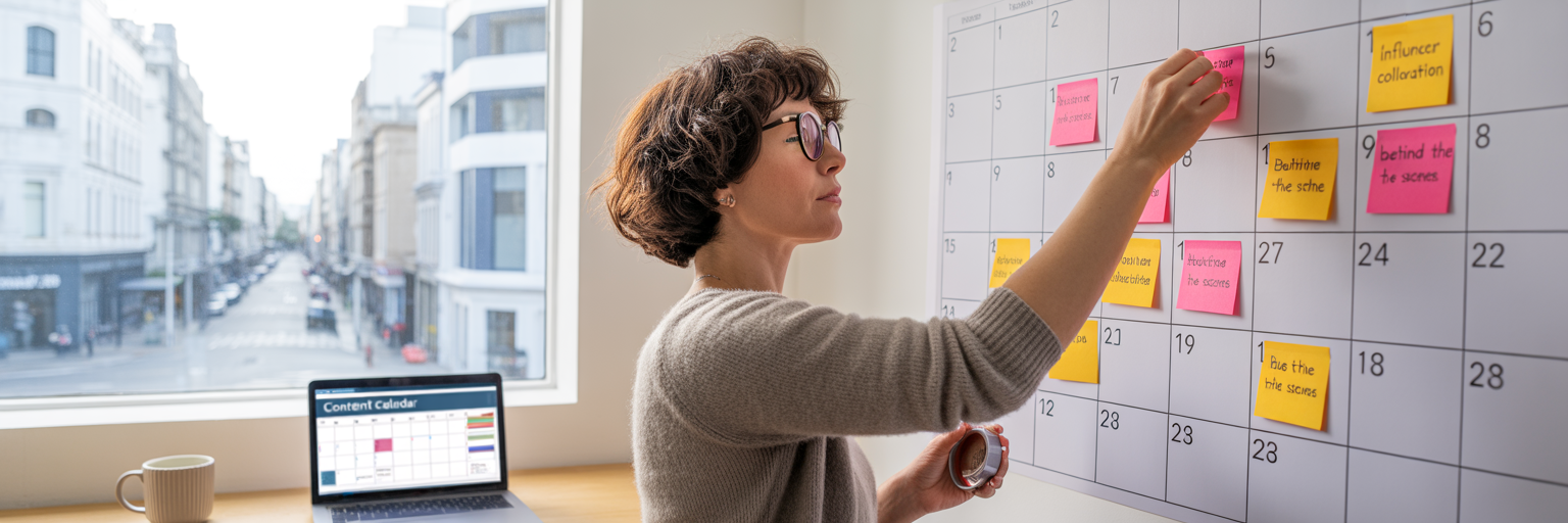 Small business owner planning social media content