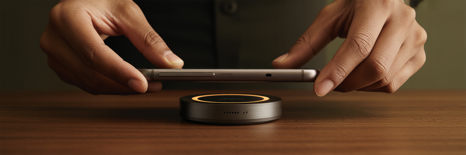 Smartphone snapping onto magnetic charger.