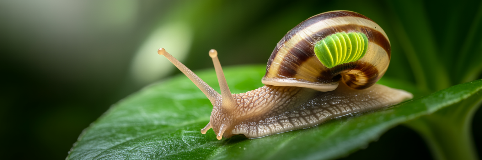 Snail with parasitic green-banded broodsacs.