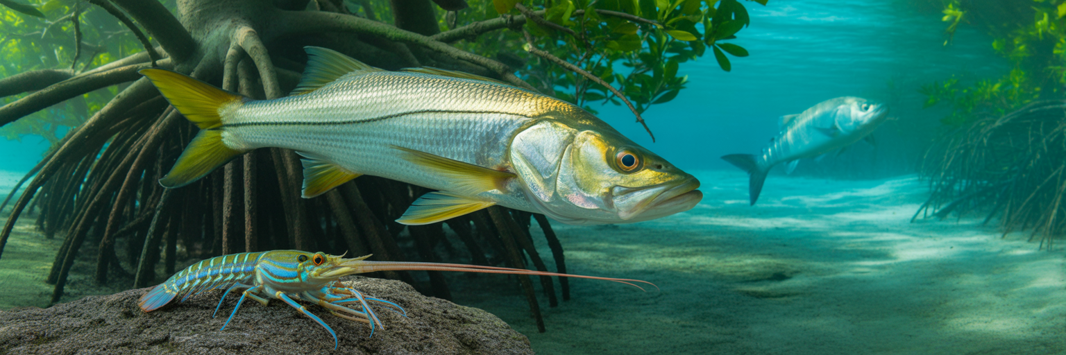 Snook lobster and tarpon in water