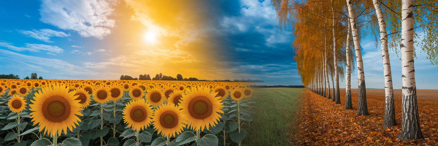 Słońce latem i wiatr jesienią jako OZE.