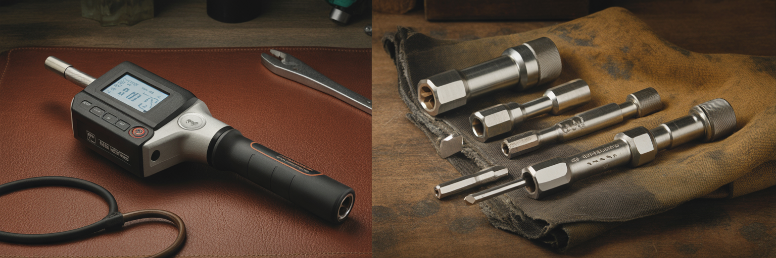 Sophisticated torque wrench versus rugged socket set.