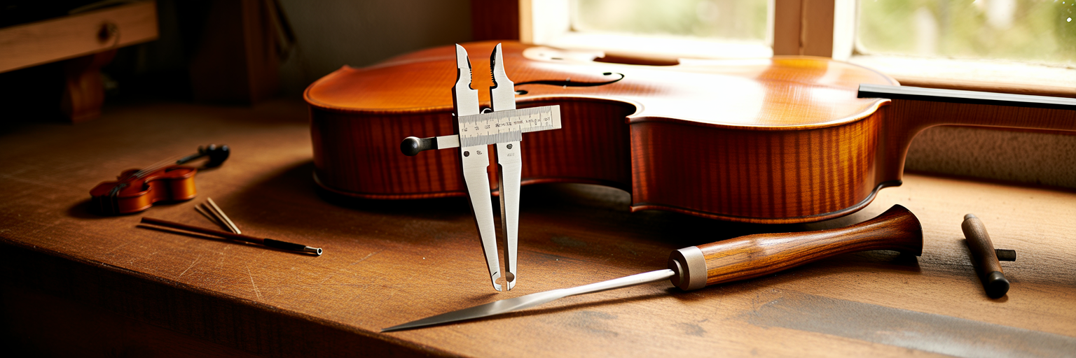 Specialized luthier tools on a workbench.