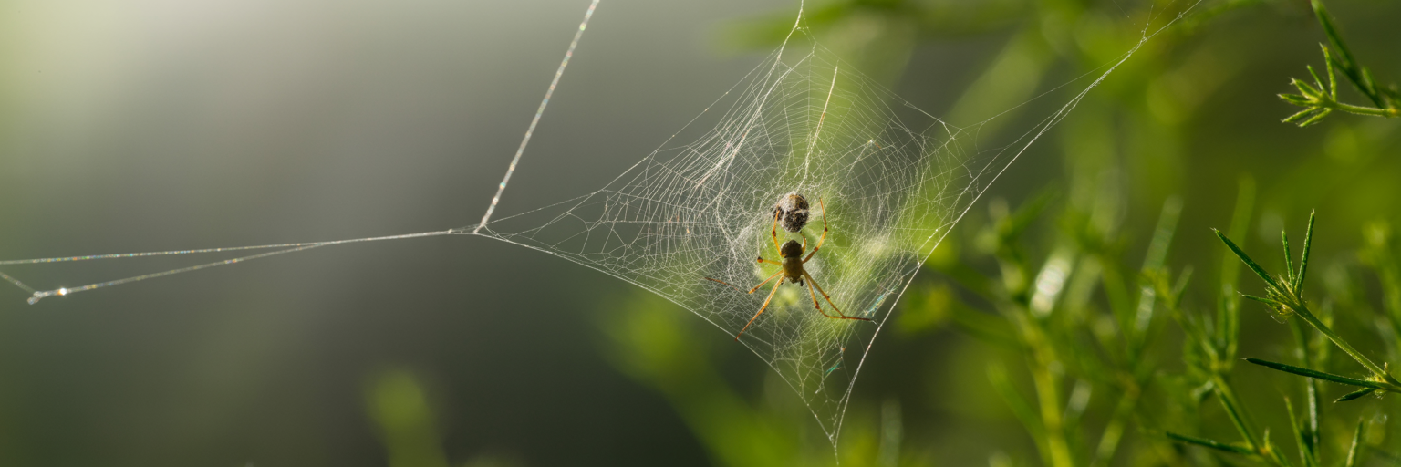 Spider web slingshot capturing an insect.