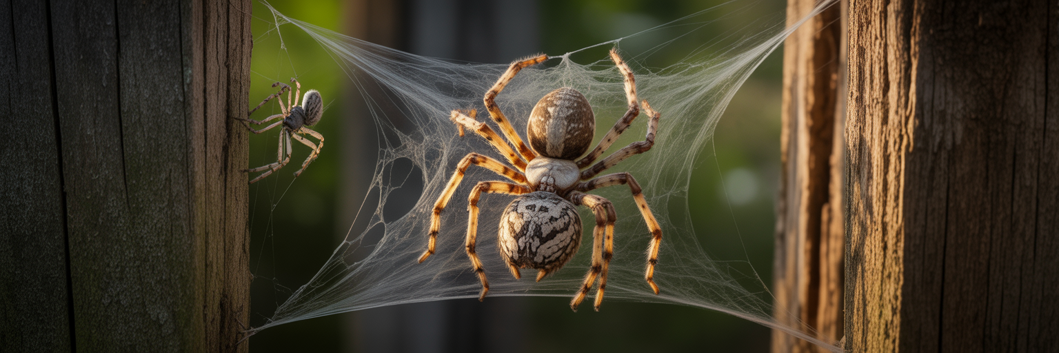 Spider web with a large decoy made of debris.