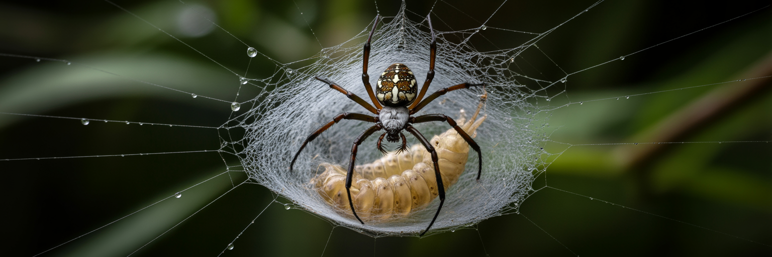 Spider with parasitoid wasp larva