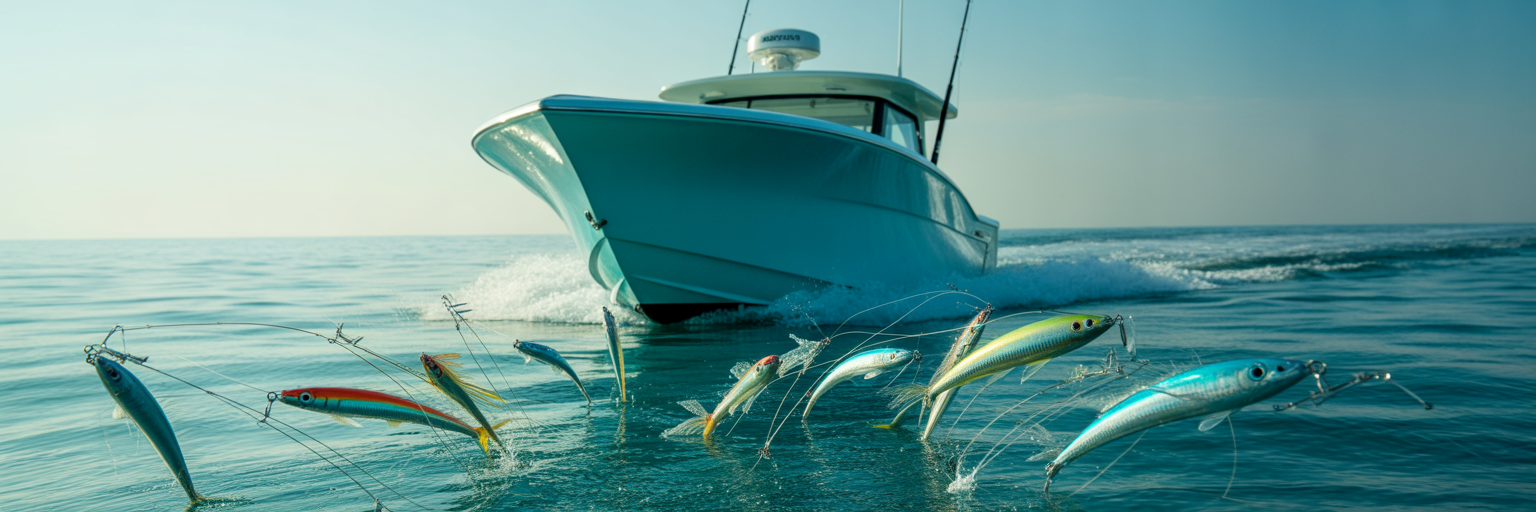 Sportfishing boat with mahi trolling spread