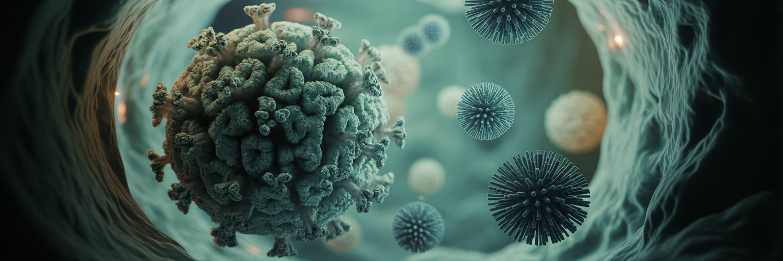 Sputnik virophages near a giant mimivirus.
