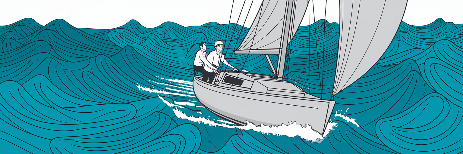 Startup sailboat navigating volatile financial waters