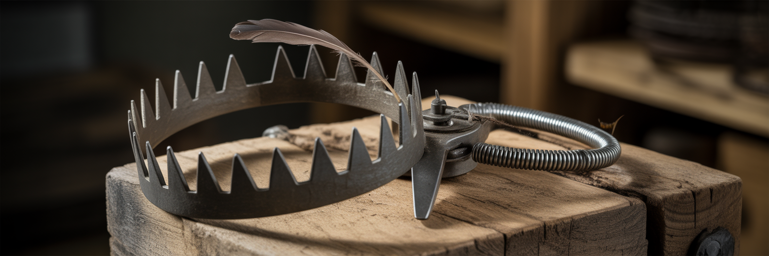Steel trap representing stored mechanical tension