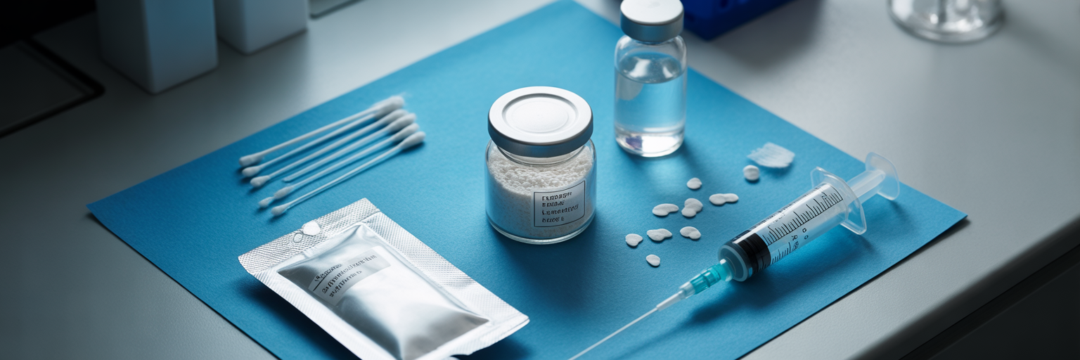 Sterile supplies for peptide reconstitution.