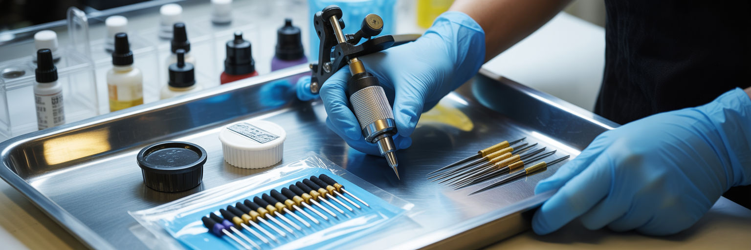 Sterile tattoo equipment on a clean tray