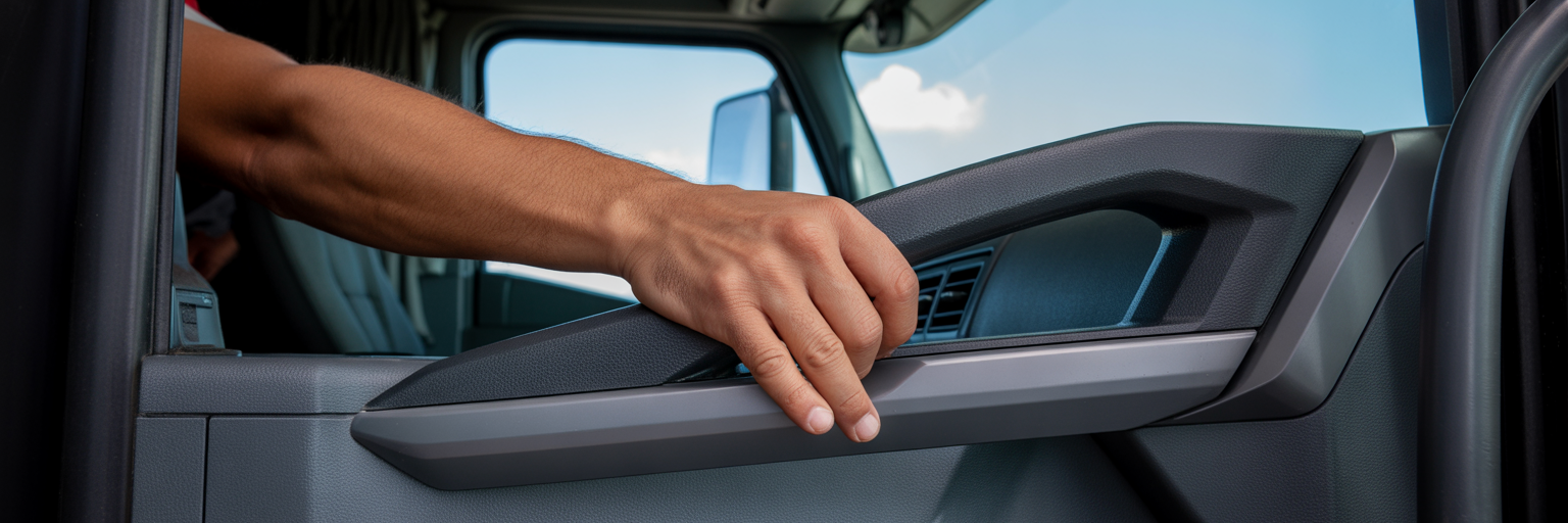 Sturdy A-pillar grab handle in truck