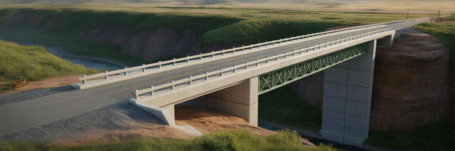 Sturdy bridge under construction at sunrise.