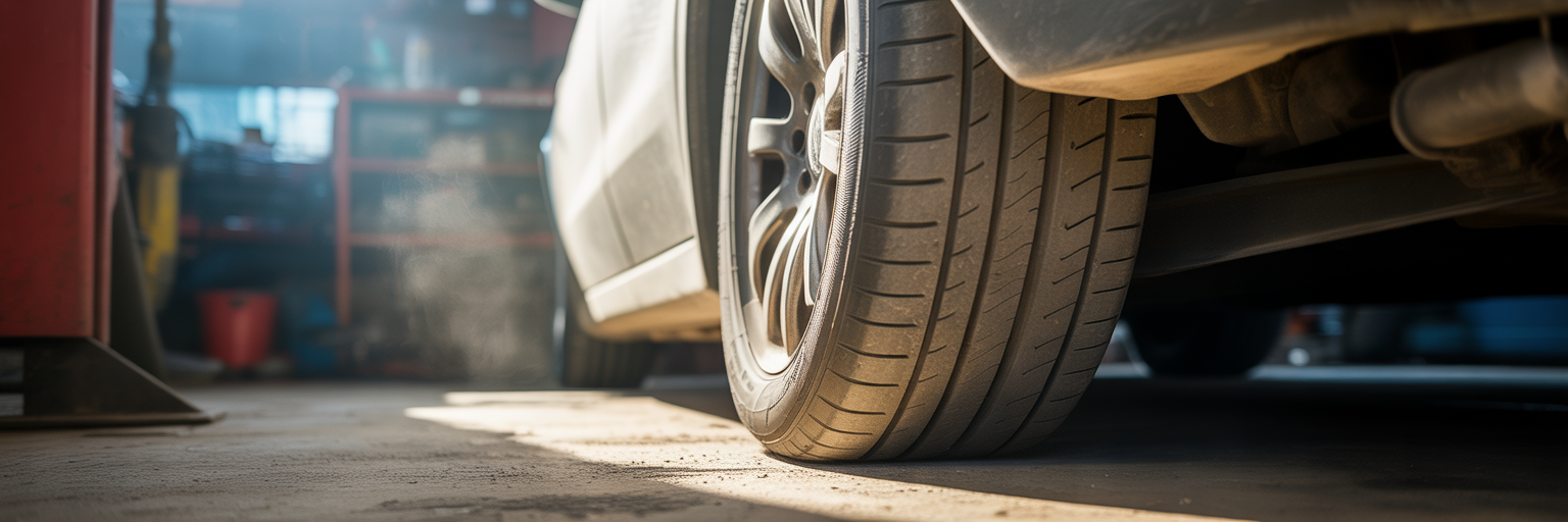 Subtle dangerous bulge on a car tire sidewall.