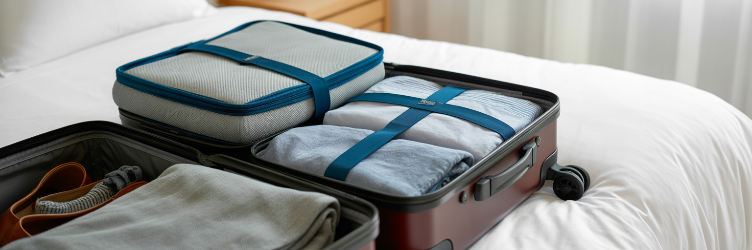 Suitcase organized with packing cubes