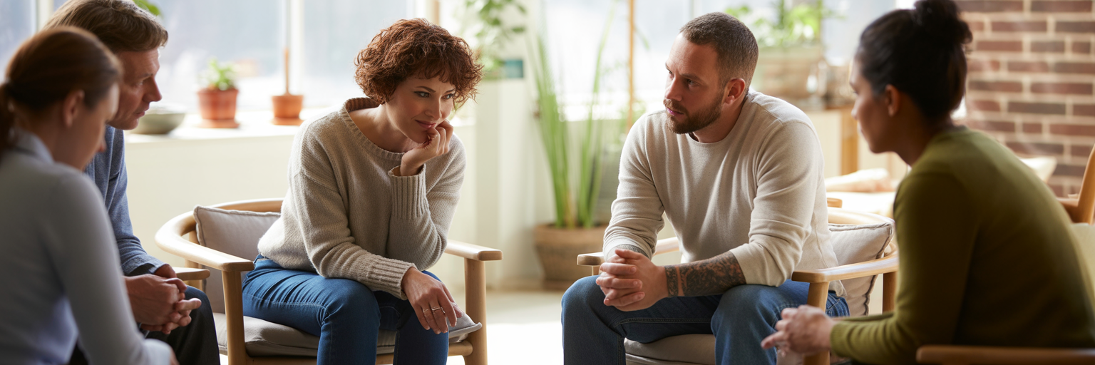 Support group sitting in a circle.