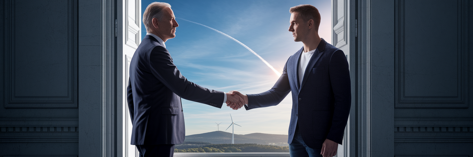 Symbolic handshake between politics and technology.