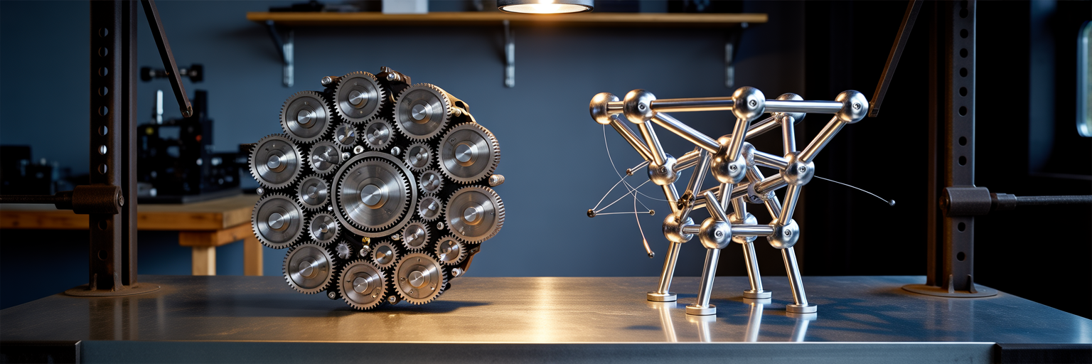 Symmetrical gears versus adaptive mechanical linkages.