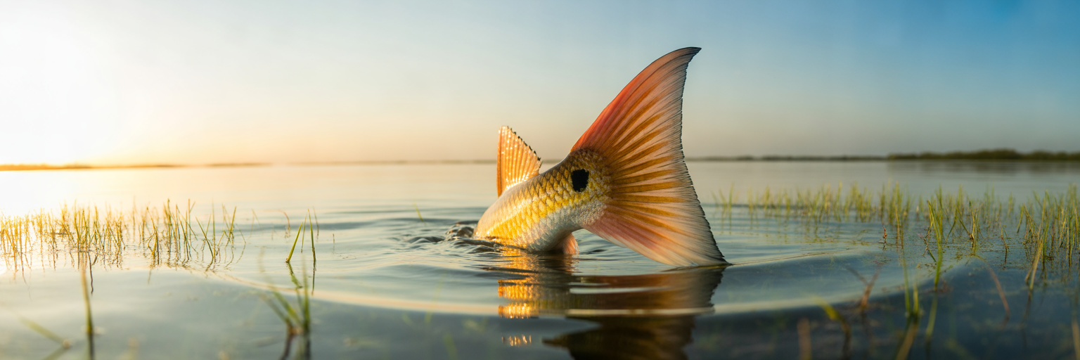 Tailing redfish in shallow water.