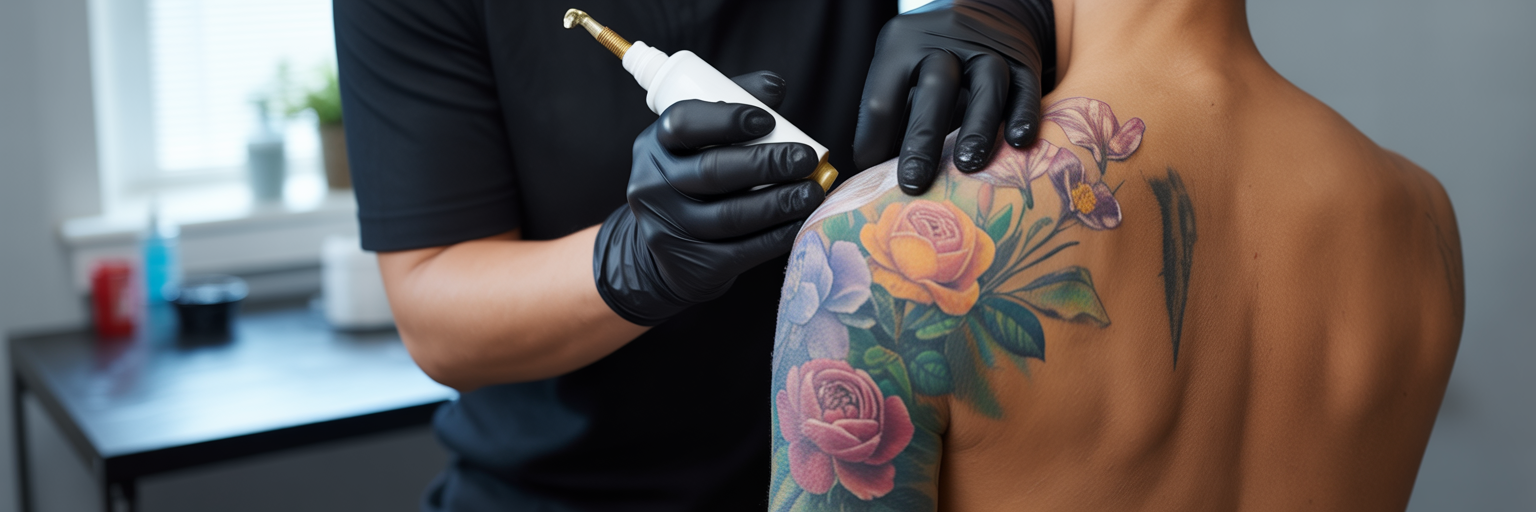 Tattoo artist applying aftercare ointment.