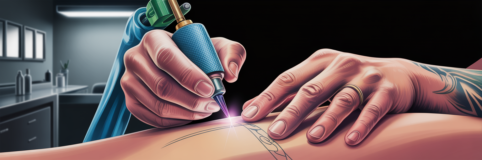 Tattoo artist creating fine-line tattoo.