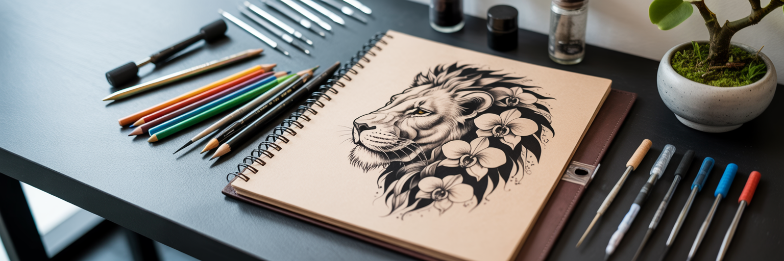 Tattoo artist's sketch of fusion design.