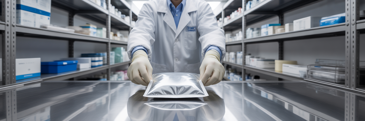 Technician carefully storing sterile lab supplies.