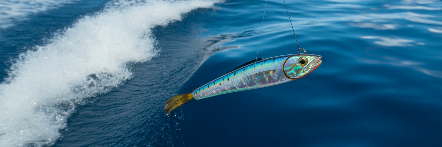 Testing a trolling lure's action in boat wake.