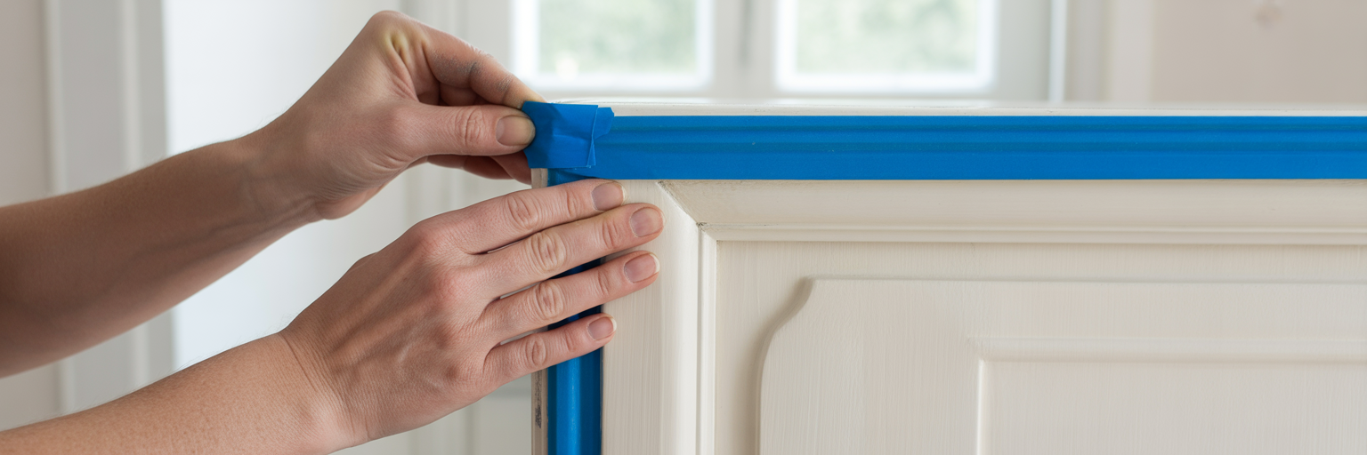 Testing cabinet hardware placement with tape.