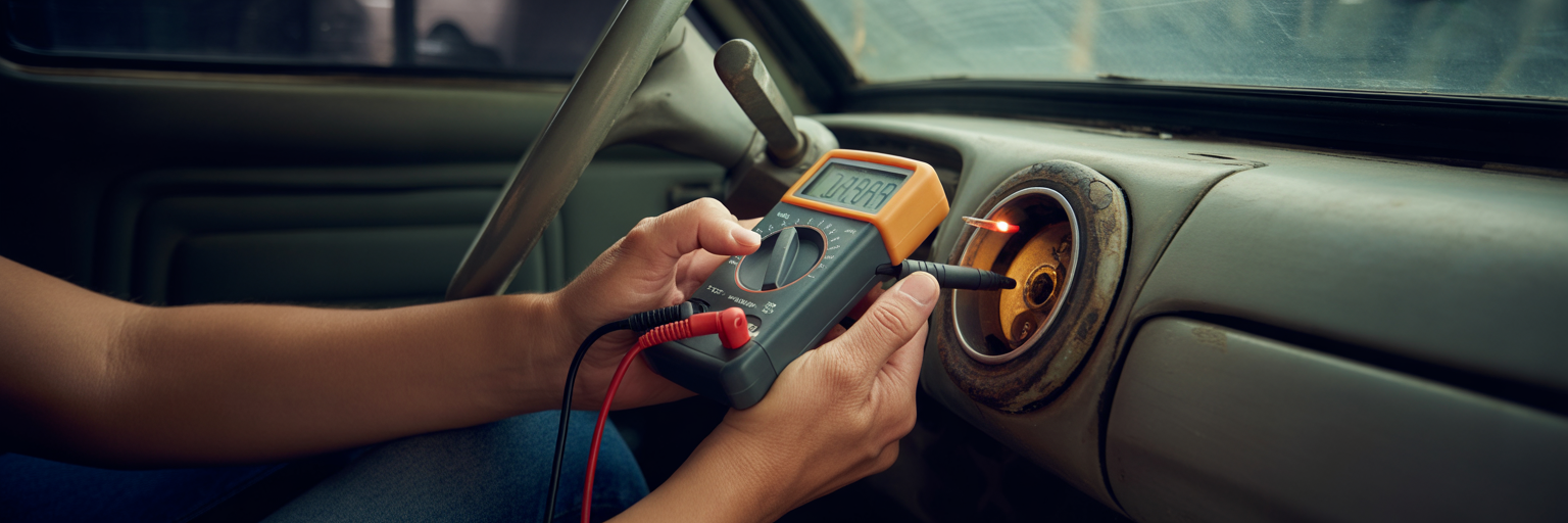 Testing car lighter socket with multimeter.