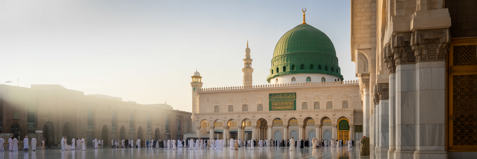 The Prophet's Mosque in Madinah at dawn.