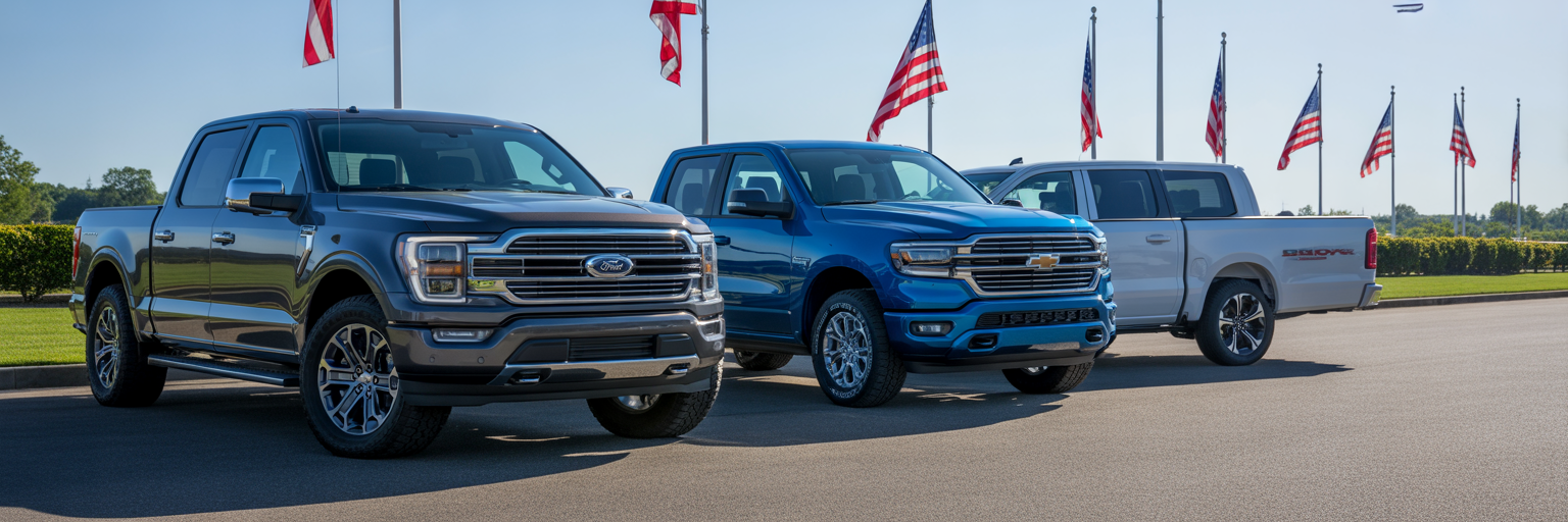 Three 2026 full-size trucks parked together