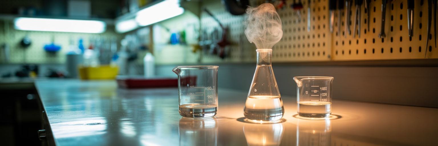 Three beakers showing different oil problems.