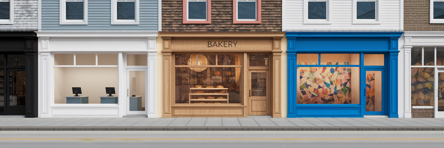 Three different storefronts representing brand identity.