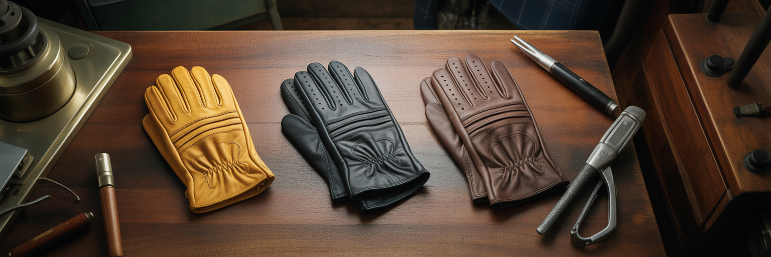 Three styles of driving gloves.