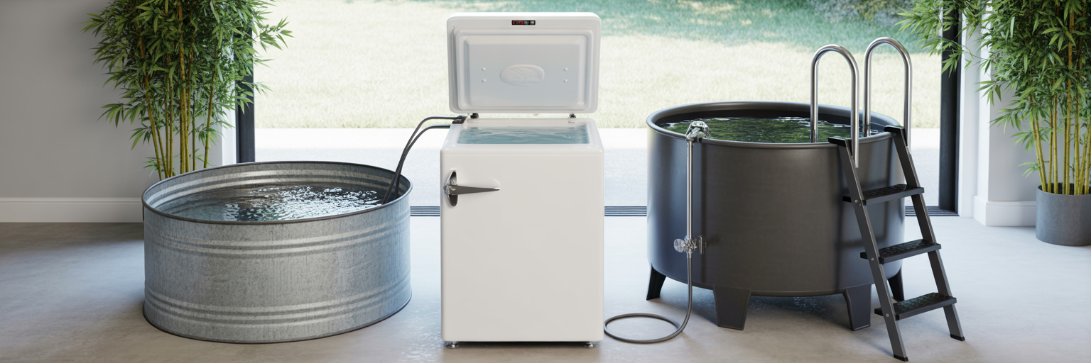 Three types of at-home cold plunges.