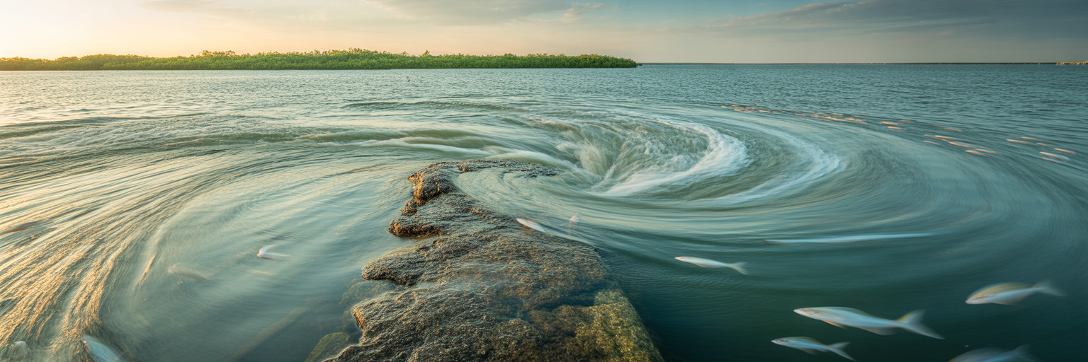 Tidal current seams around Tampa jetty.
