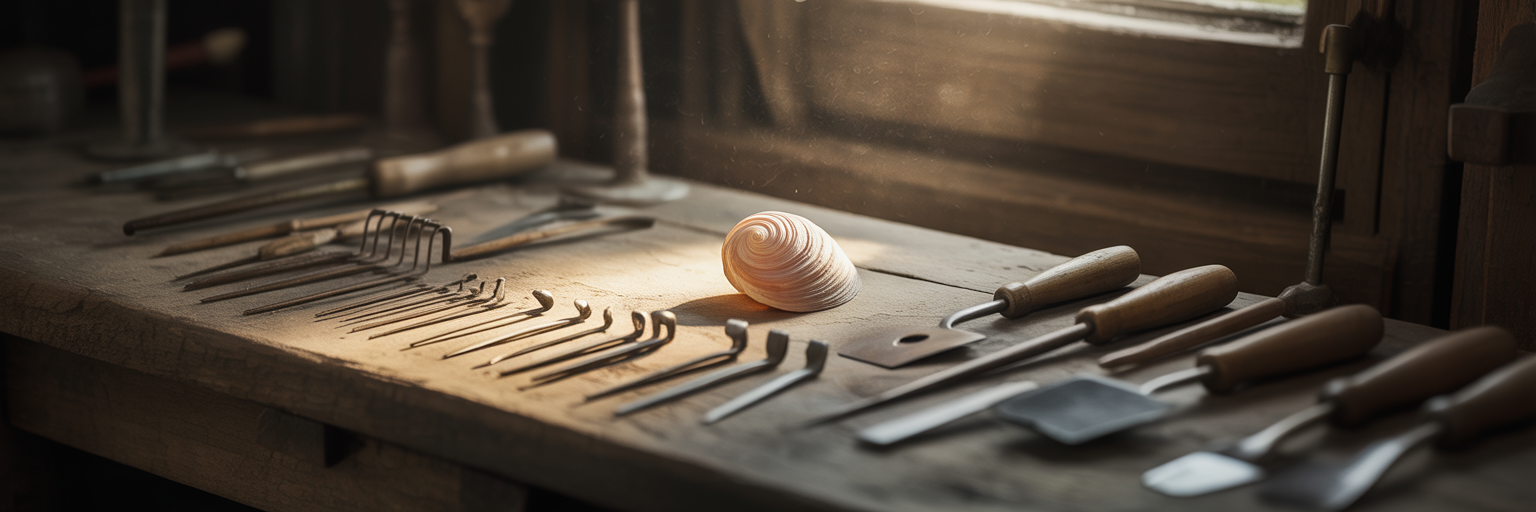 Tiny sculpting tools on workbench