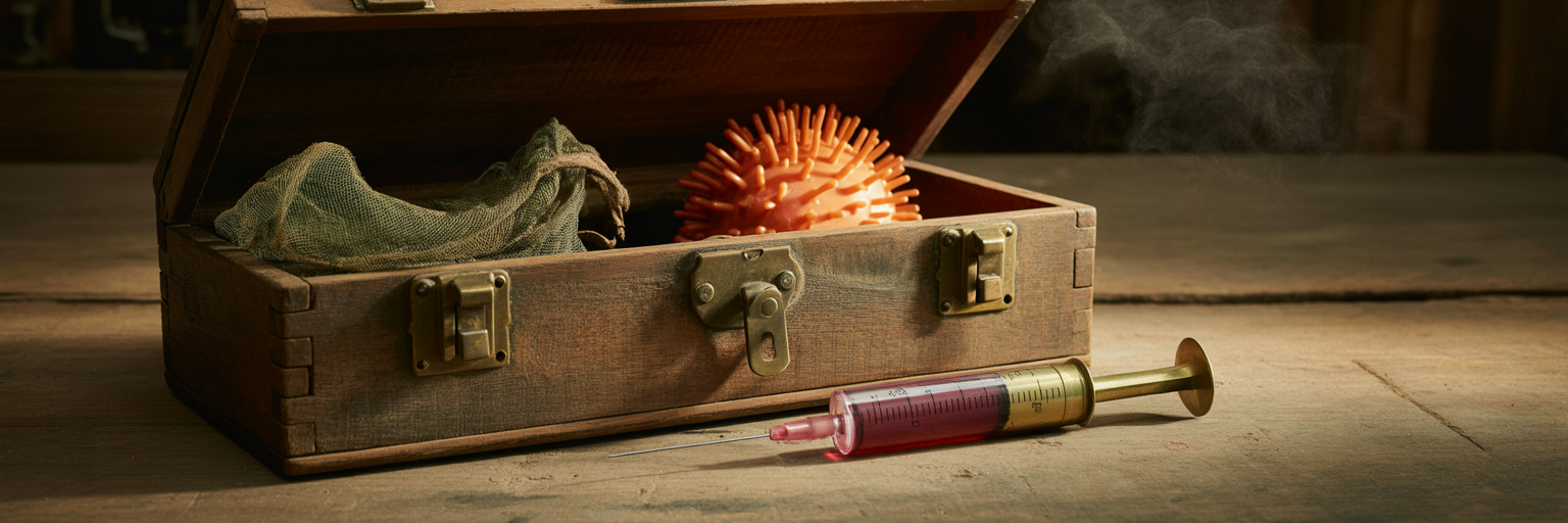 Toolbox with lizard's defensive tools metaphor