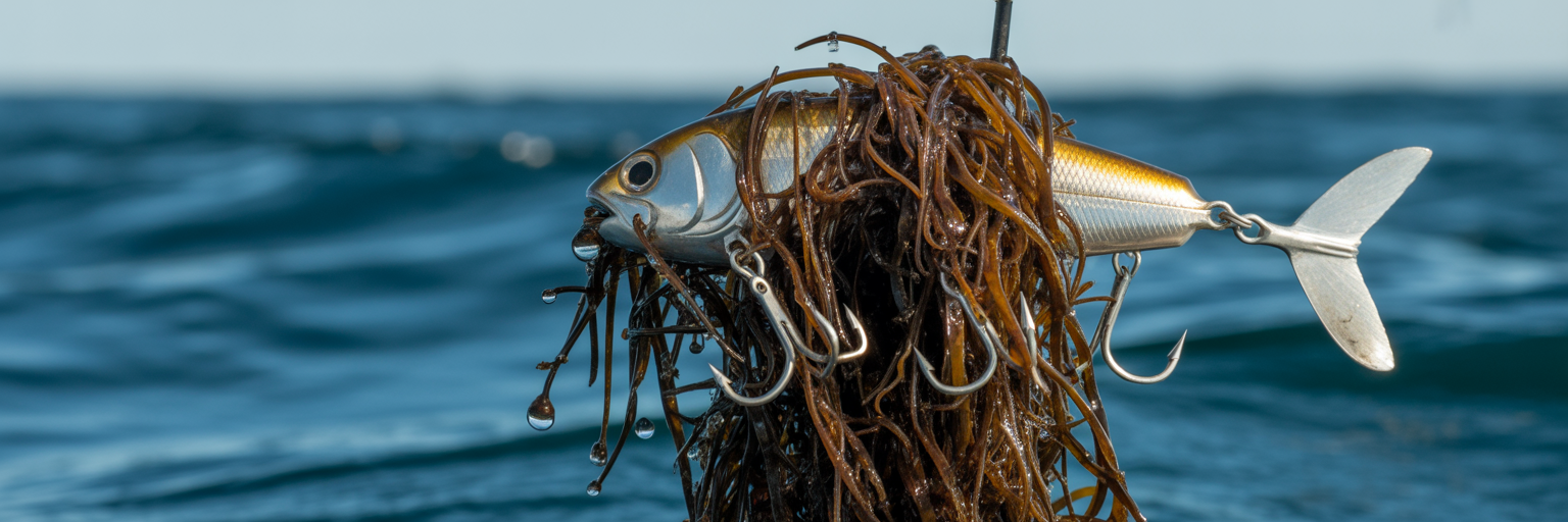 Trolling lure fouled with seaweed