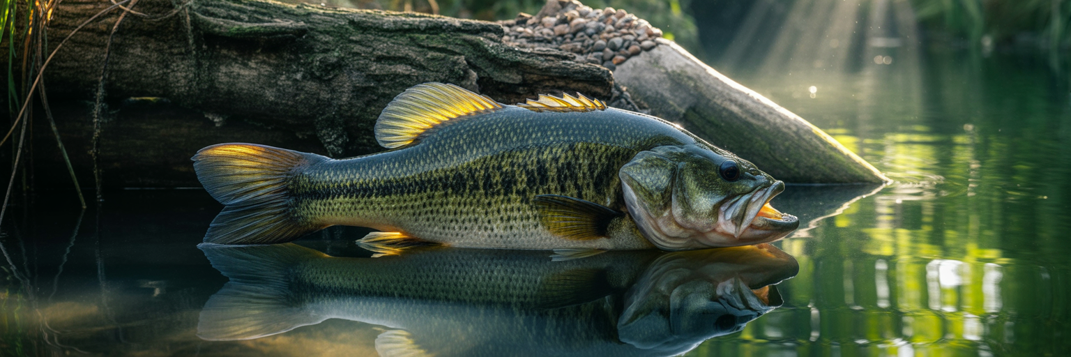 Trophy bass hiding in submerged structure.