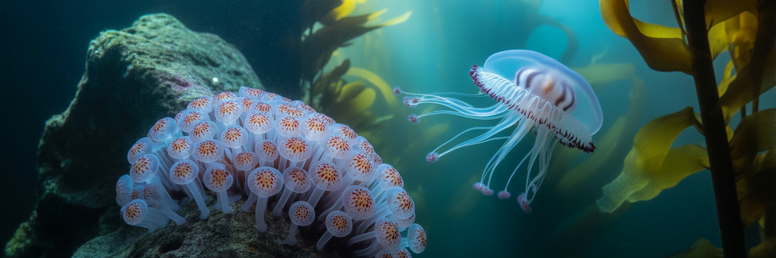 Turritopsis dohrnii jellyfish life cycle stages.